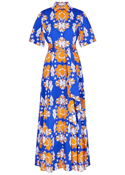 Borgo De Nor Posie Printed Cotton Maxi Dress In Blue