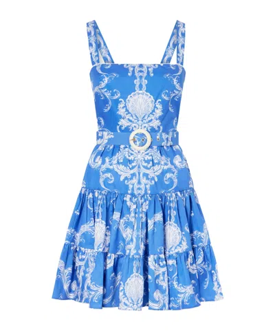 Borgo De Nor Freddie Printed Belted Cotton Mini Dress In Blue