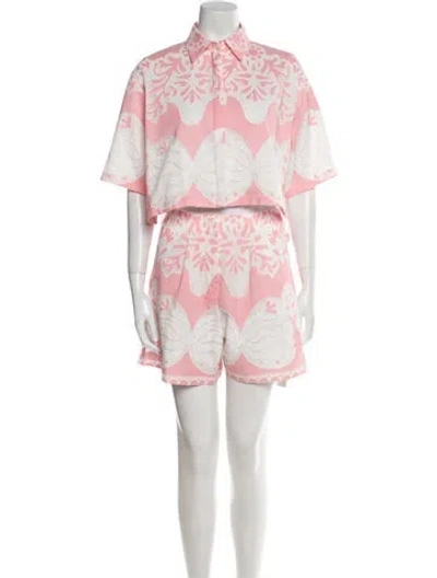 Pre-owned Borgo De Nor Printed Lace Trim Embellishment Short Set In Pink