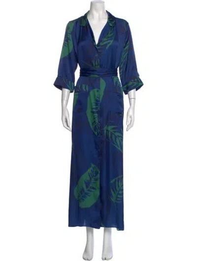 Pre-owned Borgo De Nor Printed Long Dress In Blue