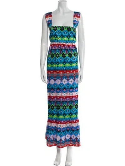 Pre-owned Borgo De Nor Printed Long Dress In Blue