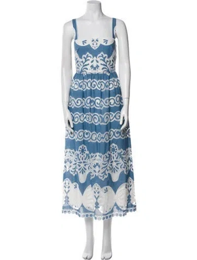 Pre-owned Borgo De Nor Printed Long Dress In Blue