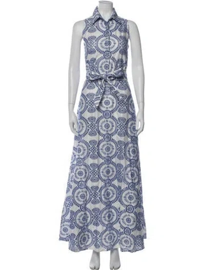 Pre-owned Borgo De Nor Printed Long Dress In Blue