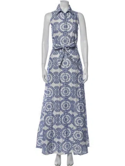 Pre-owned Borgo De Nor Printed Long Dress In Blue