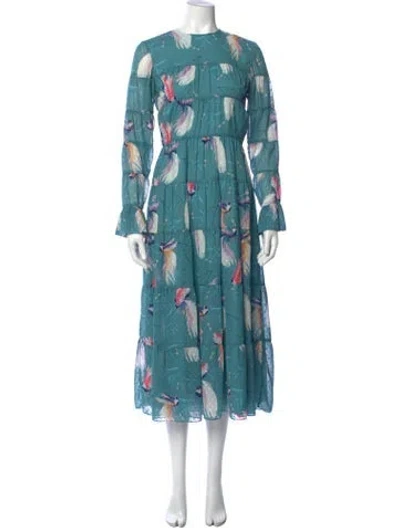Pre-owned Borgo De Nor Printed Long Dress In Blue