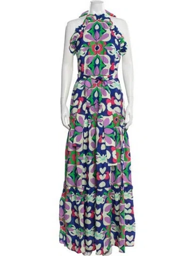 Pre-owned Borgo De Nor Printed Long Dress In Green