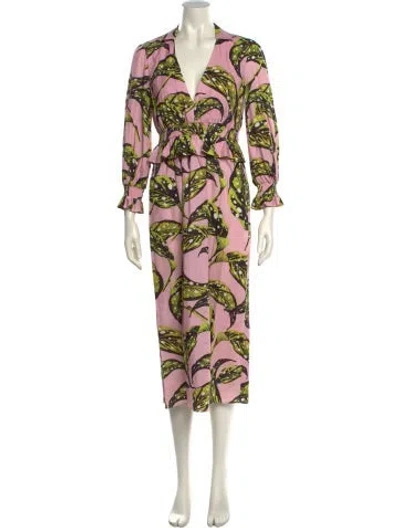 Pre-owned Borgo De Nor Printed Long Dress In Pink