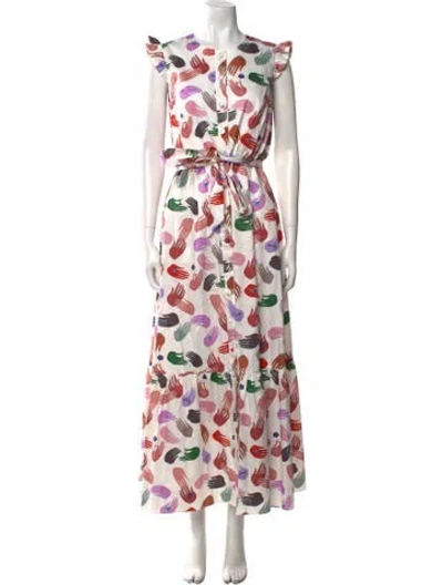 Pre-owned Borgo De Nor Printed Long Dress In White