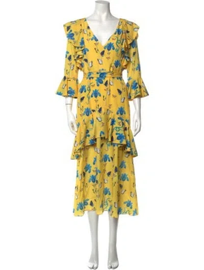 Pre-owned Borgo De Nor Printed Long Dress In Yellow