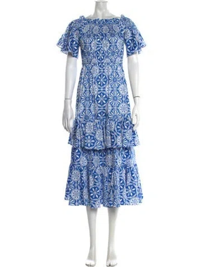 Pre-owned Borgo De Nor Printed Midi Length Dress In Blue