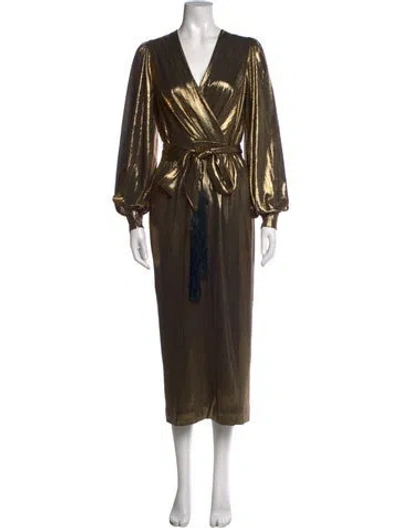 Pre-owned Borgo De Nor Printed Midi Length Dress In Gold