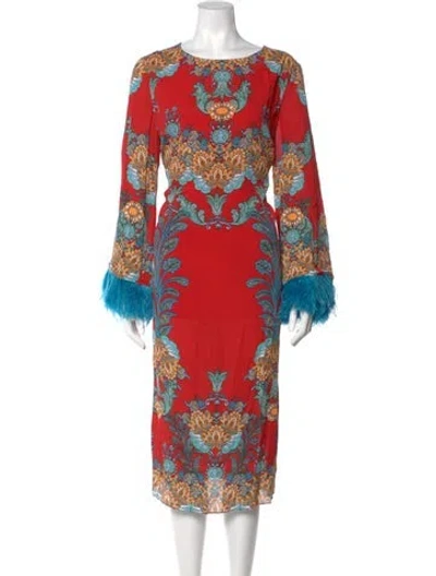 Pre-owned Borgo De Nor Printed Midi Length Dress In Red
