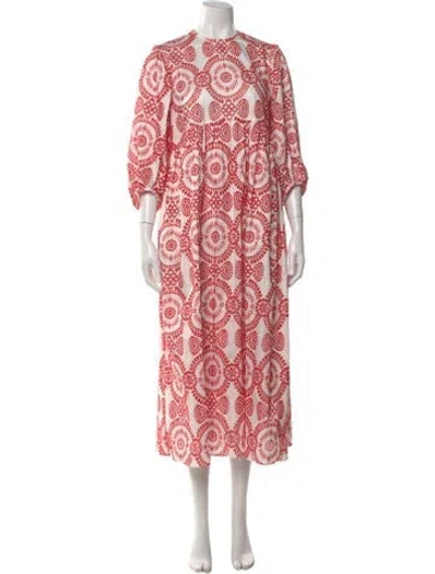 Pre-owned Borgo De Nor Printed Midi Length Dress In Red