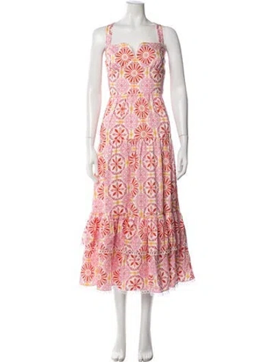 Pre-owned Borgo De Nor Printed Midi Length Dress W/ Tags In Pink/red/white
