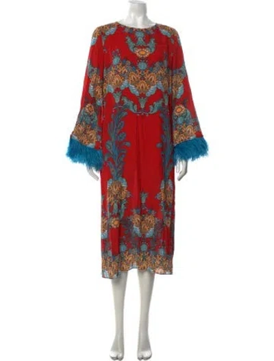 Pre-owned Borgo De Nor Printed Midi Length Dress W/ Tags In Red