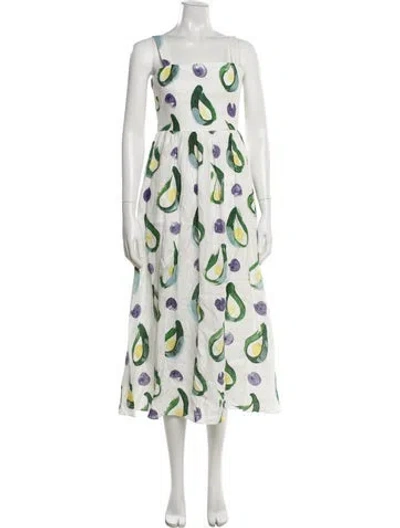 Pre-owned Borgo De Nor Printed Midi Length Dress In White