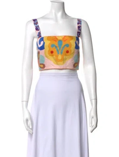 Pre-owned Borgo De Nor Printed Square Neckline Crop Top In Blue