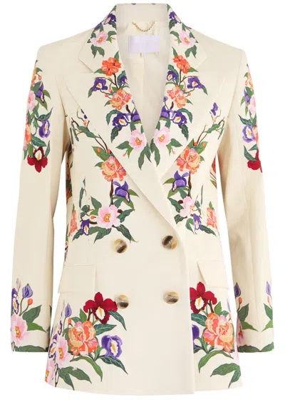 Borgo De Nor Quinn Floral-print Stretch-cotton Blazer In Cream