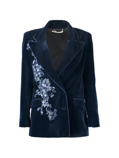 Borgo De Nor Quinn Sequin-embellished Velvet Blazer In Blue