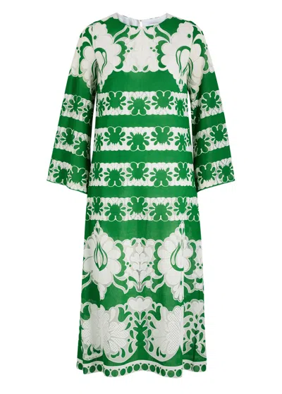 Borgo De Nor Seraphina Lace-panelled Fine-knit Midi Dress In Green
