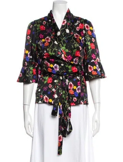 Pre-owned Borgo De Nor Silk Floral Print Blouse W/ Tags In Black