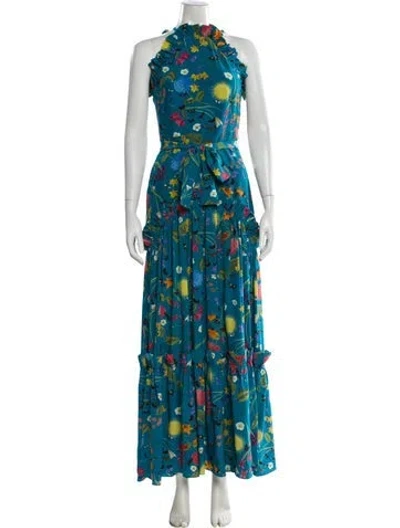 Pre-owned Borgo De Nor Silk Long Dress In Blue