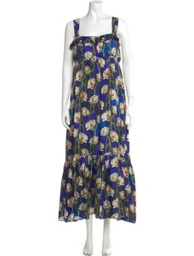 Pre-owned Borgo De Nor Silk Long Dress In Blue