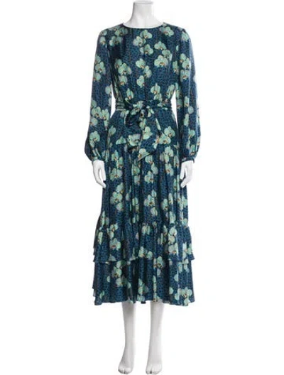 Pre-owned Borgo De Nor Silk Long Dress In Blue