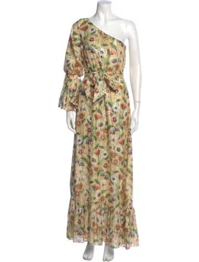 Pre-owned Borgo De Nor Silk Long Dress In Metallic/neutrals