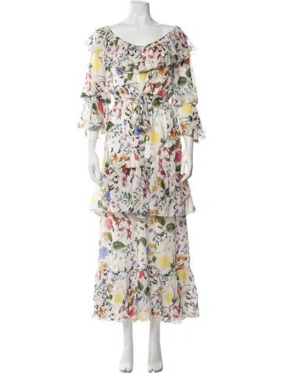 Pre-owned Borgo De Nor Silk Long Dress In White