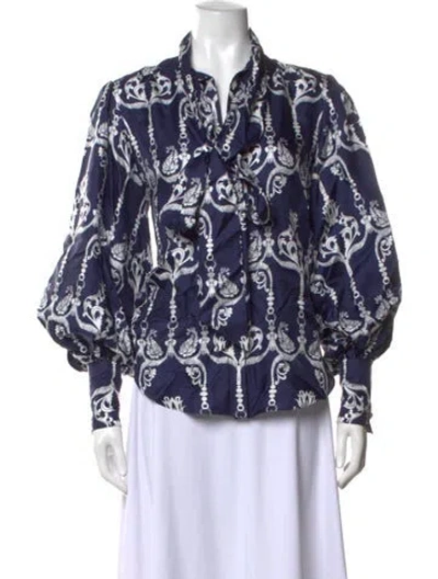Pre-owned Borgo De Nor Silk Printed Blouse In Blue