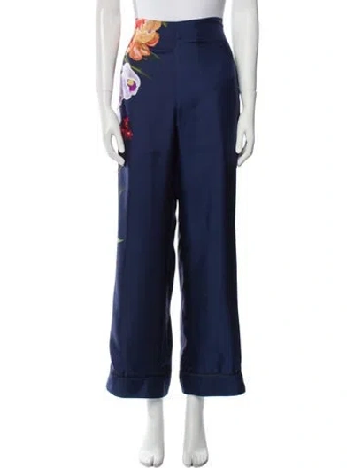 Pre-owned Borgo De Nor Silk Wide Leg Pants In Blue