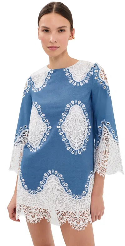 Borgo De Nor Stevie Lace Dress Denim/ivory In Blue