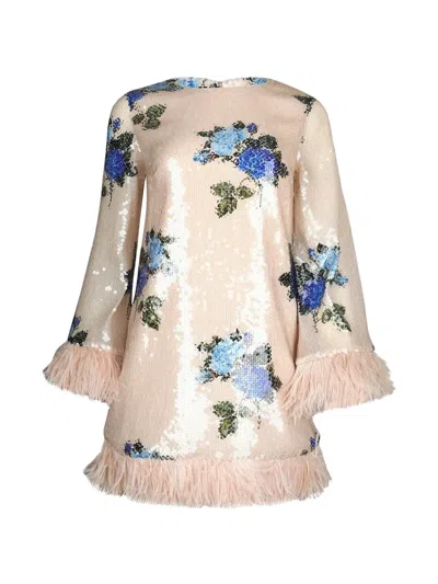 Borgo De Nor Stevie Sequin Feather Dress In Pink