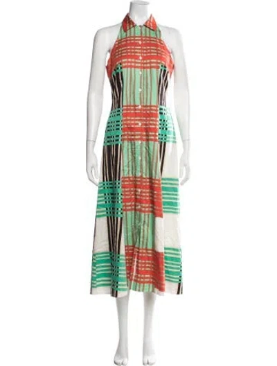 Pre-owned Borgo De Nor Striped Midi Length Dress In Green