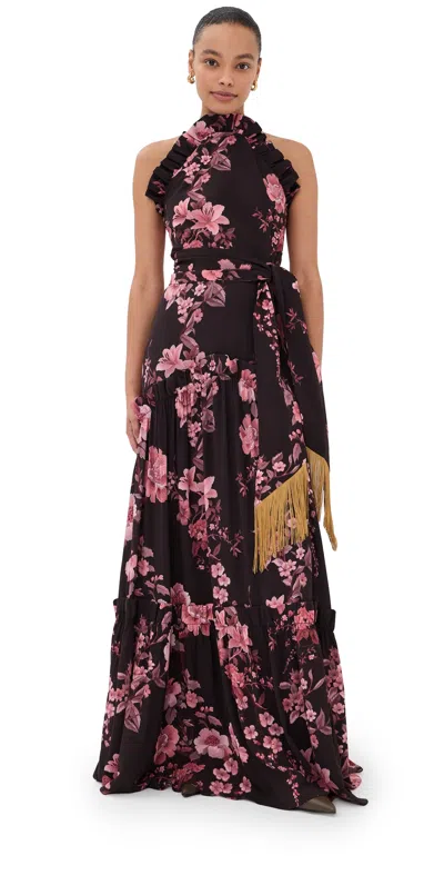 Borgo De Nor Tatiana Crepe Satin Dress Cherry Blossom Wine In Black