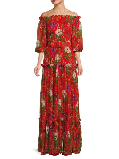 Borgo De Nor Women's Gwendolyn George Off Shoulder Print Maxi Dress In Safari Red