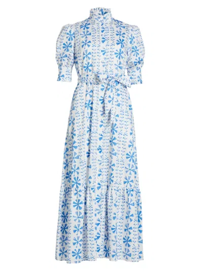 Borgo De Nor Women's Marni Floral Ruffled Shirtdress In Floral Vine Blue