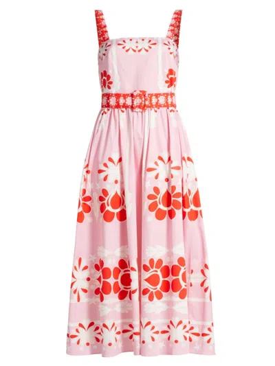 Borgo De Nor Women's Ninet Floral Cotton Midi-dress In Geo Flower Pink