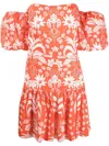 Borgo De Nor Ziggy Off-the-shoulder Floral-print Cotton Mini Dress In Orange