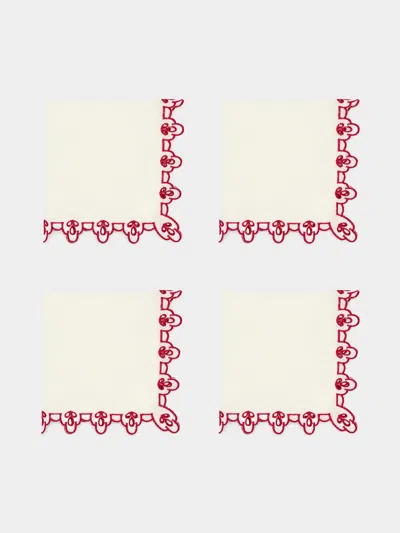 Borgo Delle Tovaglie Amalfi Embroidered Linen Napkins (set Of 4)  Abask Gift Set In White