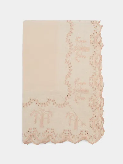 Borgo Delle Tovaglie Eden Embroidered Linen Large Rectangular Tablecloth  Abask Luxury Gift In Pink