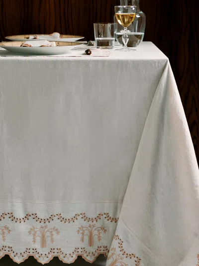 Borgo Delle Tovaglie Eden Embroidered Linen Square Tablecloth  Abask Luxury Gift In Neutral