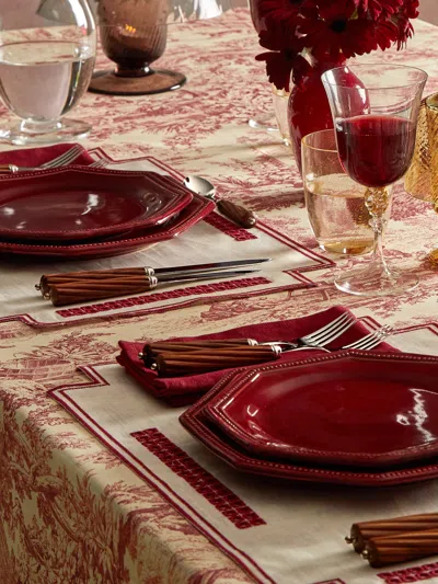 Borgo Delle Tovaglie Eva Rosso Embroidered Linen Placemats (set Of 4)  Abask Gift Set In Red