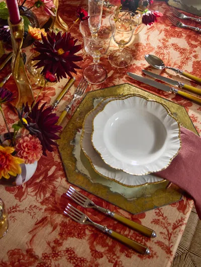 Borgo Delle Tovaglie Filo Rita Ruggine Embroidered Linen Rectangular Tablecloth (138in/3.5m) In White