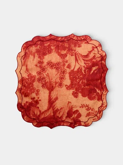 Borgo Delle Tovaglie Filo Rita Ruggine Embroidered Linen Square Placemats (set Of 4)
