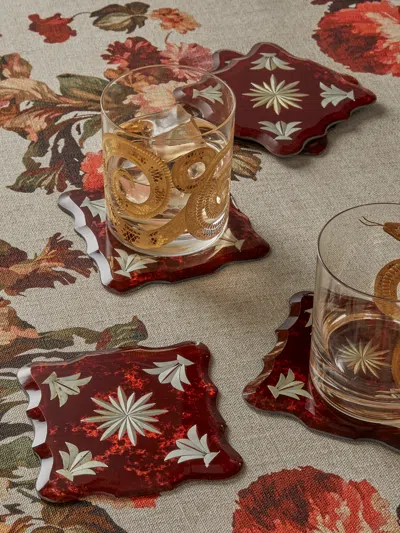 Borgo Delle Tovaglie Firenze Curio Mio Mirrored Glass Coasters (set Of 6) In Red