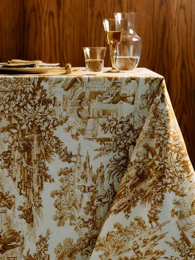 Borgo Delle Tovaglie Toile De Jours Linen Large Rectangular Tablecloth  Abask Luxury Gift In Brown