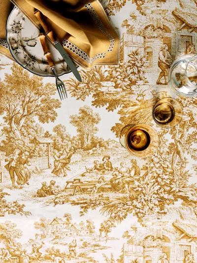 Borgo Delle Tovaglie Toile De Jours Linen Round Tablecloth  Abask Luxury Gift In Brown