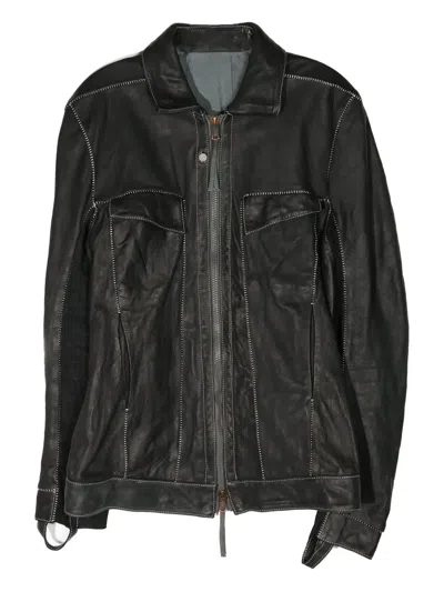 Boris Bidjan Saberi Contrast-stitch Leather Jacket In Black